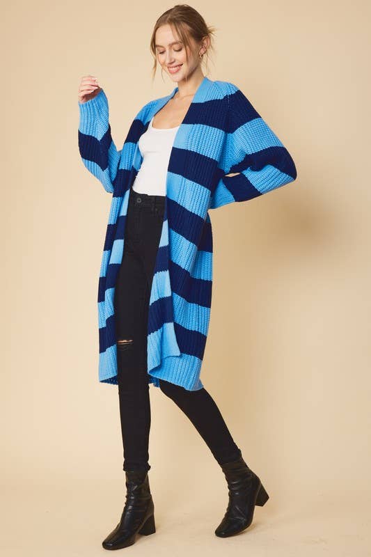 Peace Love Line - Wholesale Cardigan - Women's - STRIPED MIDI SWEATER CARDIGAN13