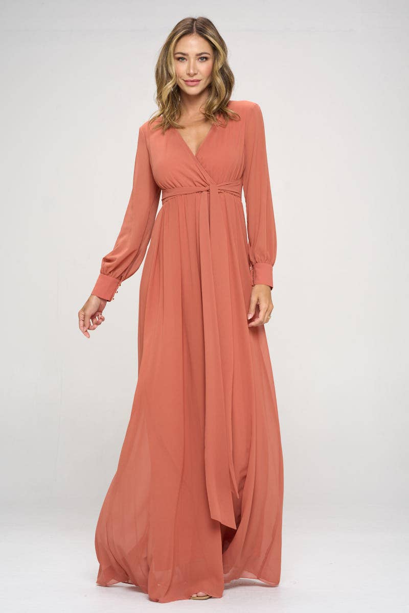 RICARICA INC. - Vendita all'ingrosso Vestito - Donna - 9011SO-ABITO LUNGO IN CHIFFON A MANICA LUNGA TINTA UNITA 20