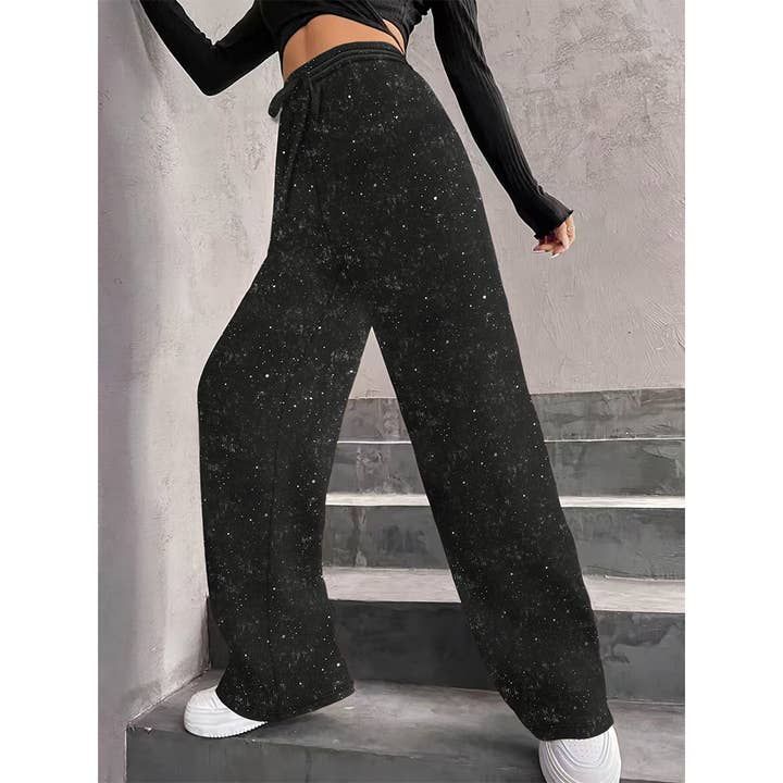 Black Sparkly Wide-Leg Starry Drawstring Straight Pants ZK3443 for wholesale on Faire1
