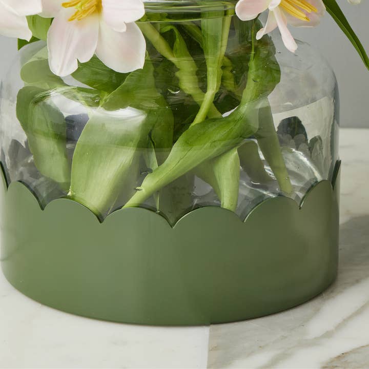 etúHOME - Wholesale Vase - 2-in-1 Scalloped Bloom Vase, White/Spruce Green2
