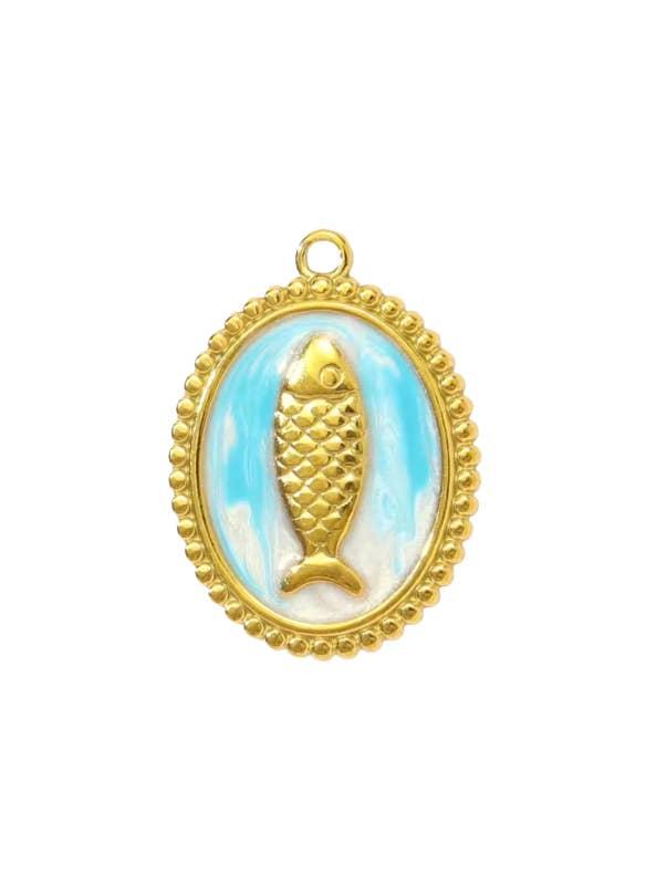 Pendentif Poisson Or & Bleu pour la vente par Coco Luna Collection
