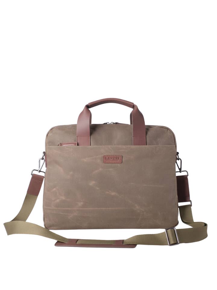 Normandy Men's Briefcase | Fatigue Waxed Canvas for wholesale by R.Riveter
