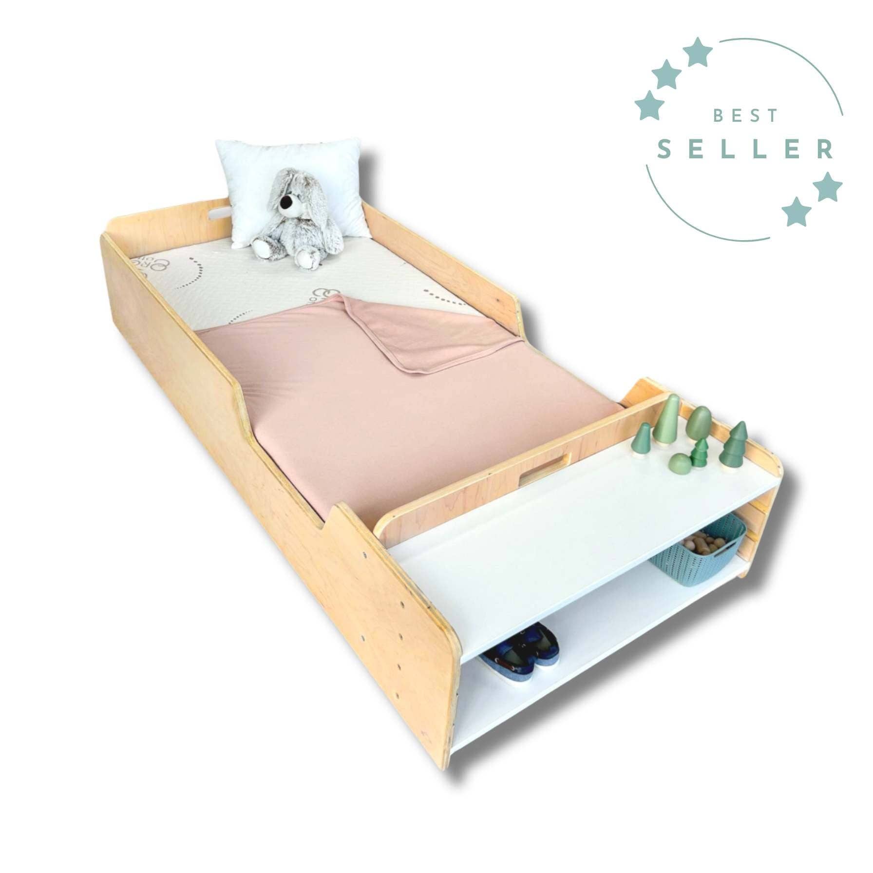 Sapiens Child - Wholesale Bed - Kids & Baby - APPLE - Montessori Floor Bed with Rails & Shelves0