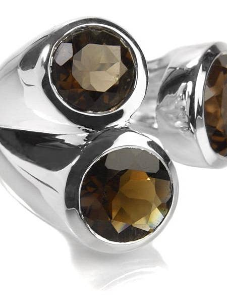 Three Stone Jaipuri Non-Connect Ring Smokey Quartz for wholesale by Sikara & Co.