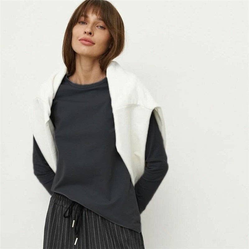 OceanusSwim – wholesale T-shirt – women's – Solid Color Round Neck Long Sleeve T-Shirt0