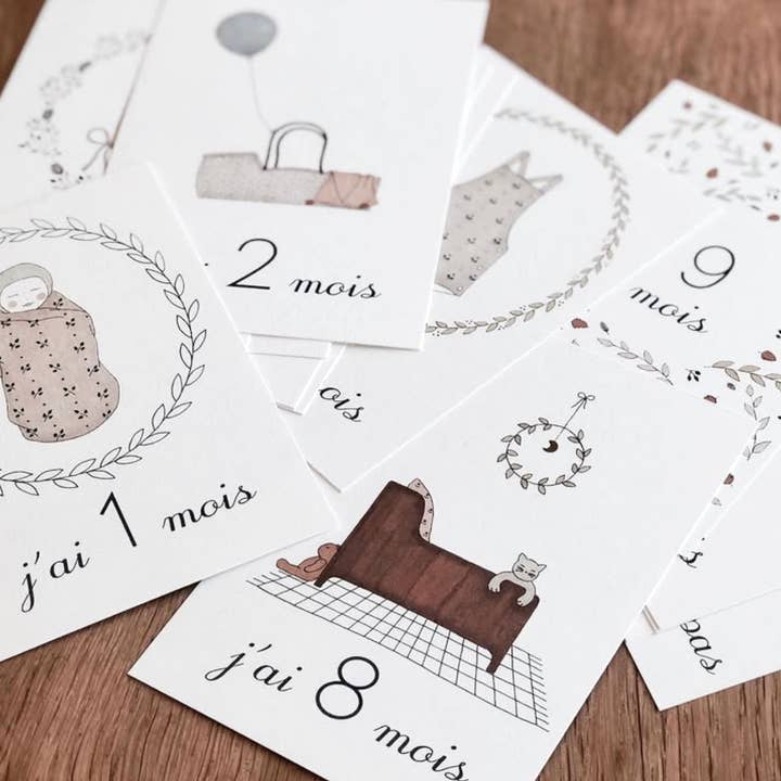 Les Yeux fripons - Wholesale Milestone Art/Keepsake - Kids & Baby - Baby milestone cards - month by month4