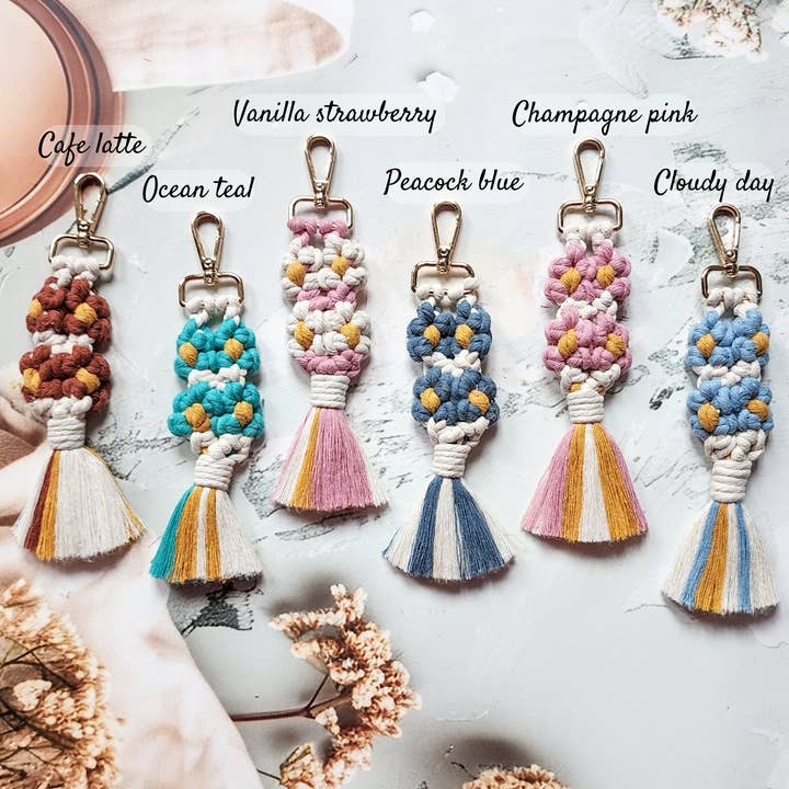 Handmade By Uruba – wholesale Keychain – Women's – Color Pop Macrame Keychain | Handwoven Boho Tassel Accessory