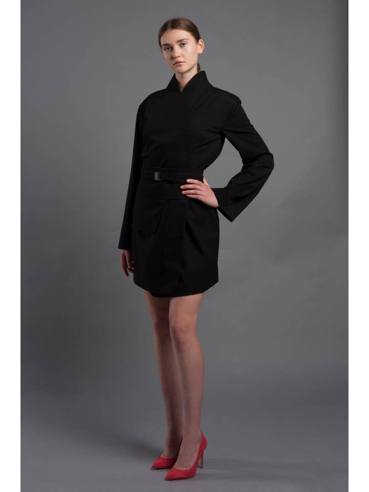 TAVROVSKA - Vente Robe – femme - Robe kimono noire avec ceinture amovible2