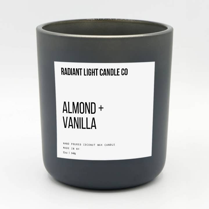 Mandel + Vaniljdoftande 12oz Matt Svart Ljus för wholesale av Radiant Light Inc