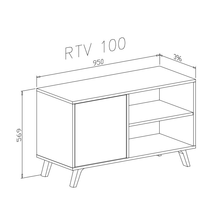 REMOVED BRAND - Vente Console - Meuble TV 100 avec porte gauche, salon, modèle WIND, couleur de structure gris anthracite, couleur de porte Puccini, dimensions 95x40x57 cm de hauteur.4