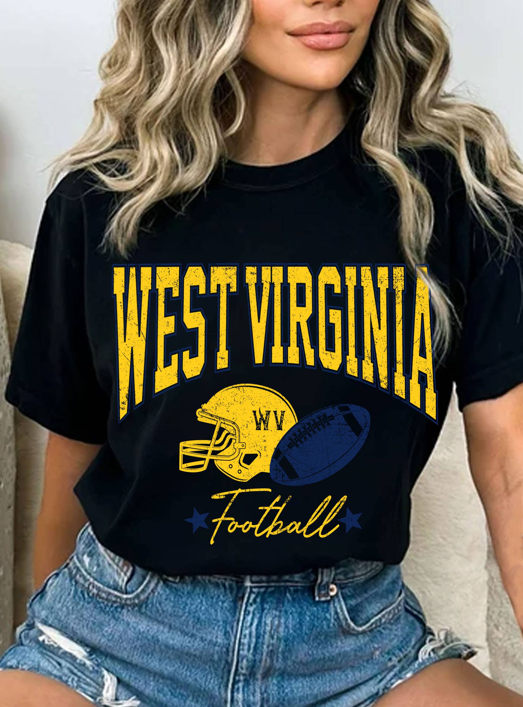 Rustee Clothing - Wholesale Screen Printed T-Shirt - Women's - WEST VIRGINIA FOOTBALL GRAPHIC TSHIRTS6
