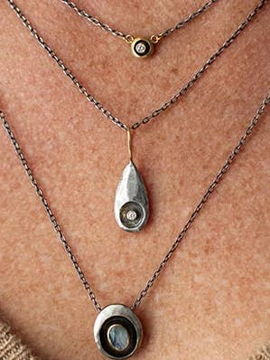 Textured Teardrop Dip Necklace with Diamond for wholesale by Austin Titus Studio