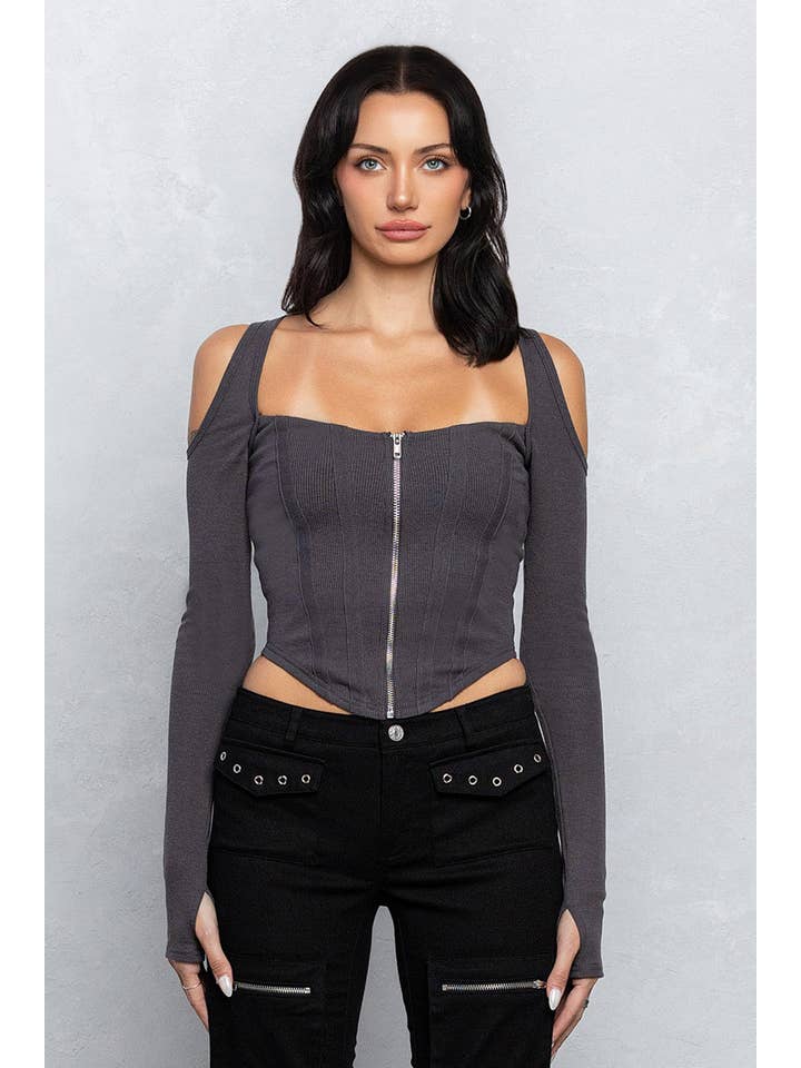 No Vacancy - Wholesale Bustier - Women's - Ribbed square neck shoulder cut out bustier top4