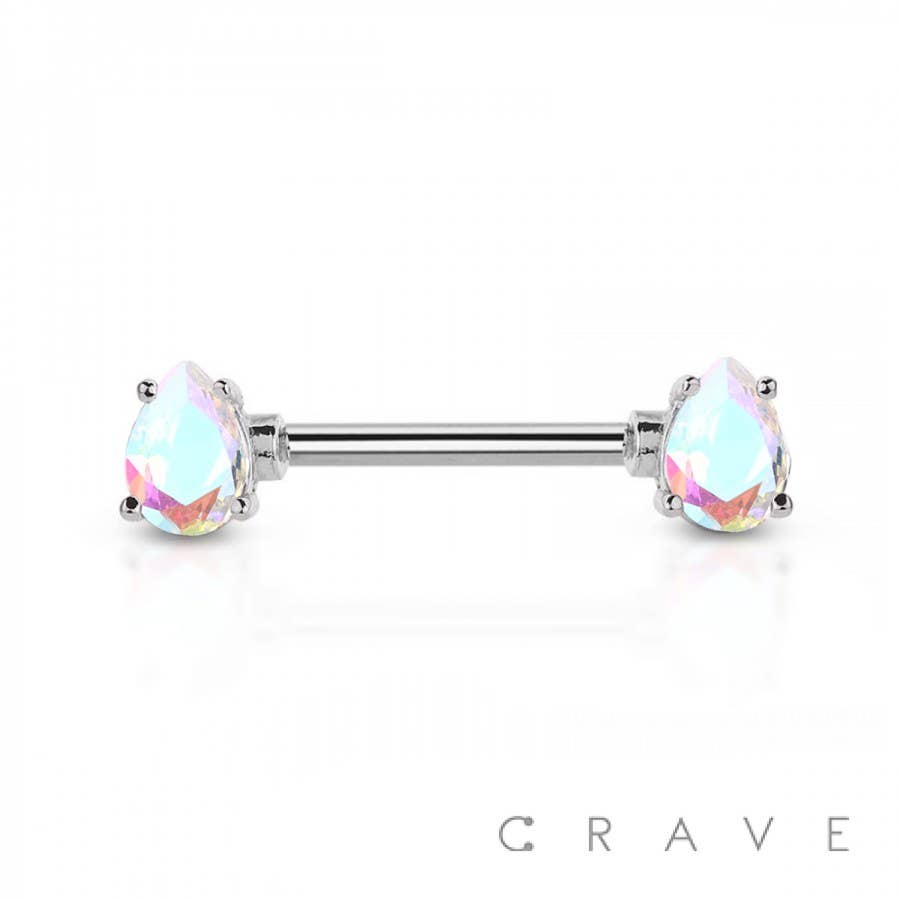 CRAVE - Wholesale Nipple Ring - TEARDROP PRONG SET 316L SURGICAL STEEL NIPPLE BAR5