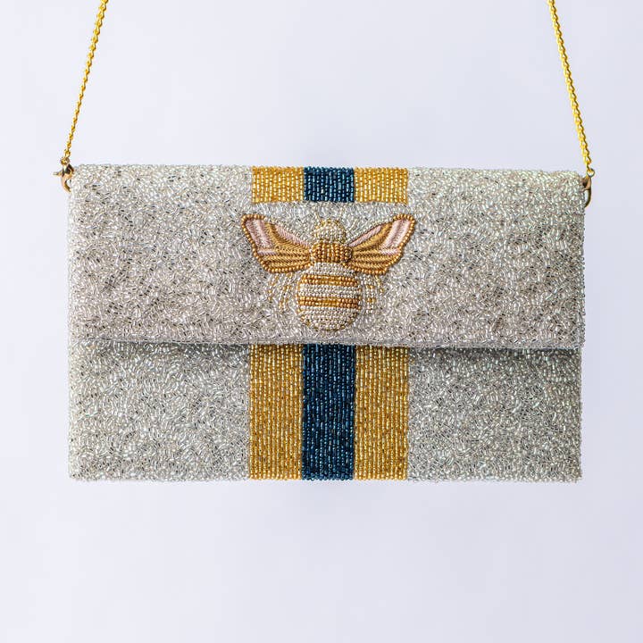 Enveloppe Abeille Argent Noir pour la vente par Pria Handmade Accessories