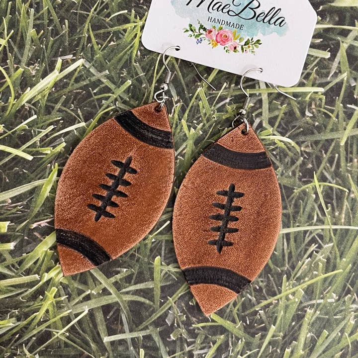 Leather Earrings Football 2.5” for wholesale by Hazel Hill ~MaeBella~