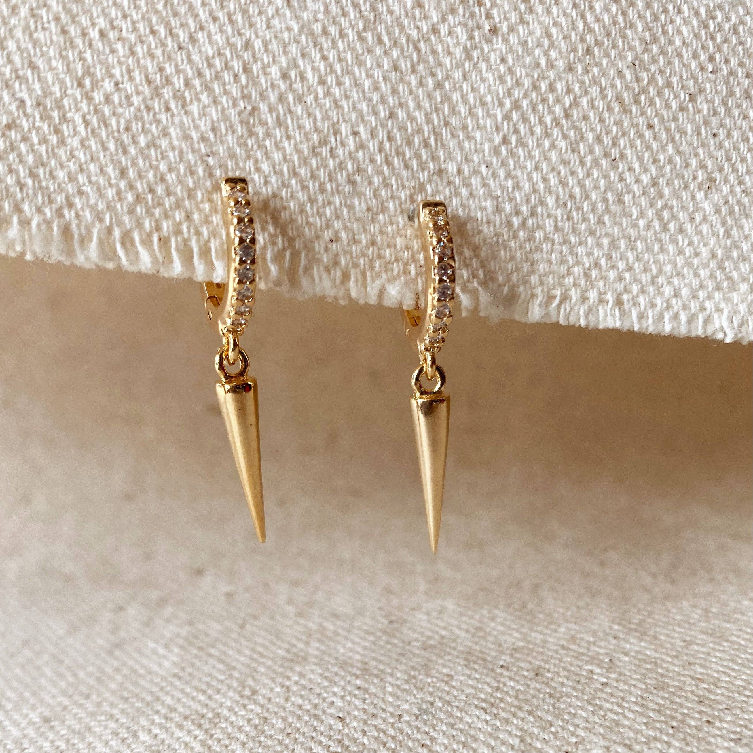 GoldFi - Wholesale Dangle Earrings - 18k Gold Filled Cubic Zircon Hoop Earrings With Spike Drop3