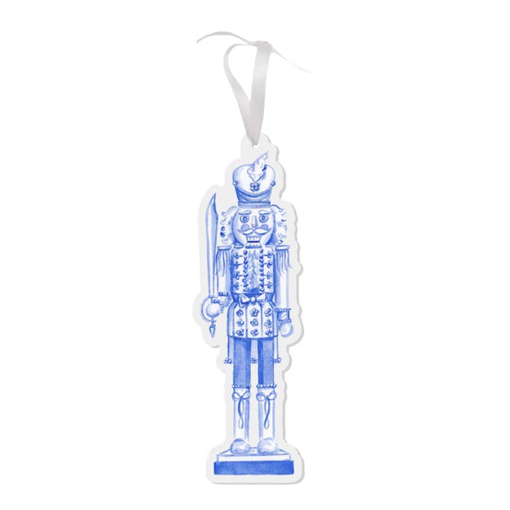 Grandmillennial Blue Nutcracker Watercolor Ornament for wholesale by Simply Jessica Marie