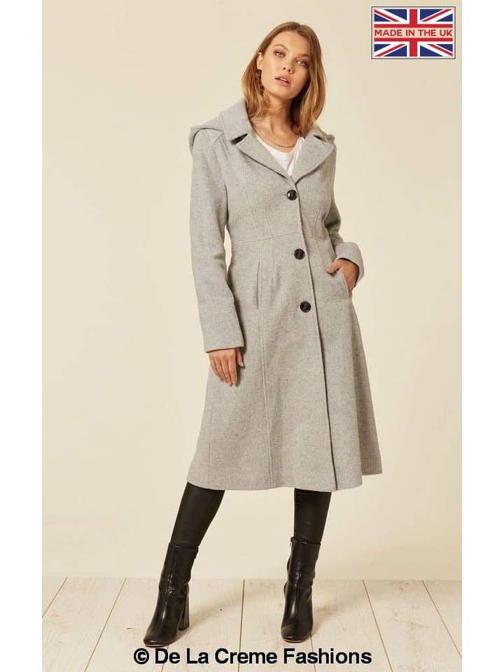 De La Creme Fashions - Vente Manteau – femme - Manteau mi-long à capuche en laine et cachemire Beatrice8