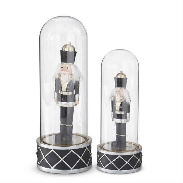 RC Home Decor - Wholesale Christmas decoration - Set of 2 Black & Gold Nutcracker Soldiers Under Glass Cloche – Elegant Christmas Décor