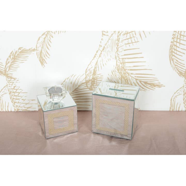 AULICA - Wholesale Decorative Tabletop Object - Mirror and gold glass charity box 11x8x12cm2