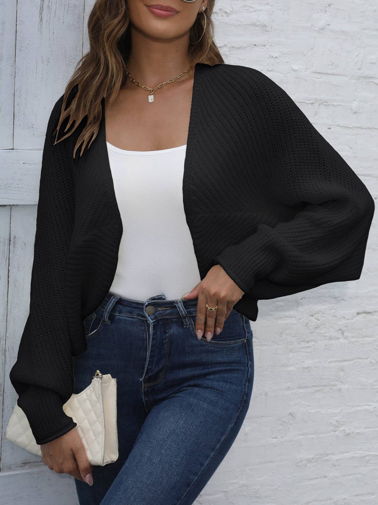 Rosa Clothing - Wholesale Cardigan - Women's - plain bat-wing sleeve Knit cardigan7