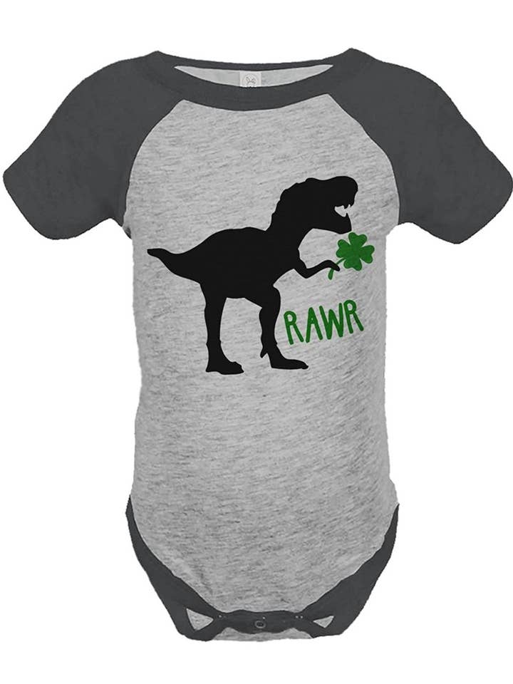 7 ate 9 Apparel Baby's Dinosaur St. Patricks Day Grey Onepiece for wholesale by 7 ate 9 Apparel