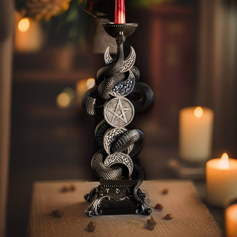 Pacific Trading - Wholesale Candle Holder - Triple Moon W/Black Serpent Candleholder6