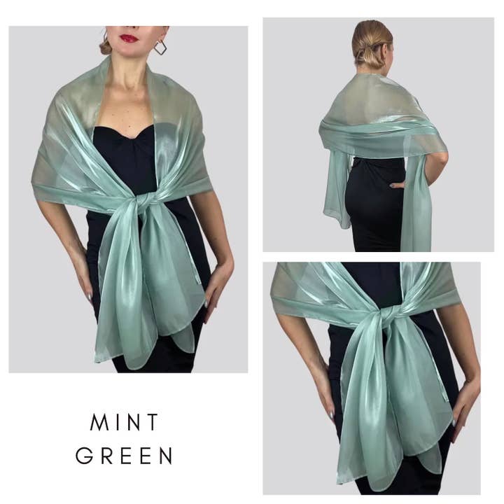 Chal transparente de organza verde menta para venta al por mayor de BridalSpain