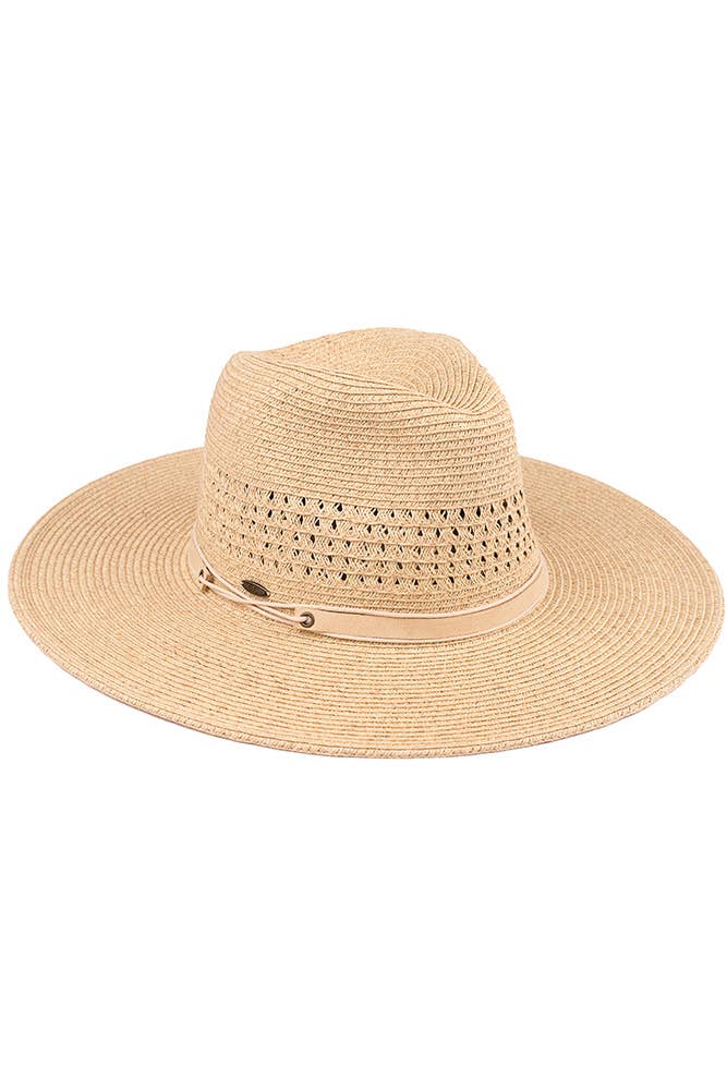Hana - Wholesale Straw Hat - Women's - C.C Faux Leather String Straw Panama Hat3
