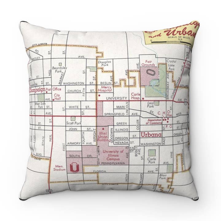 University of Illinois Urbana Champaign Map Pillow for wholesale by Daisy Mae Designs
