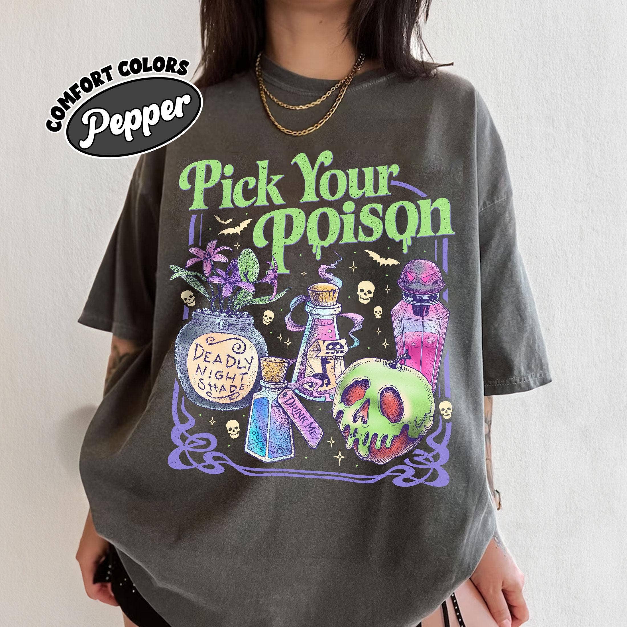 Glaime - Wholesale T-Shirt (Graphic) - Women's -  Comfort Colors Pick Your Poison Shirt, Princess Halloween2
