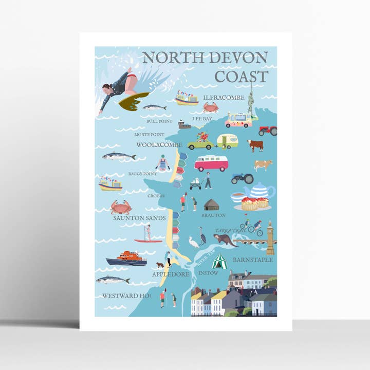 CARTE DE LA CÔTE DU NORD DU DEVON pour la vente par Betty Boyns Designs