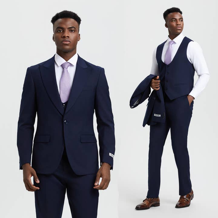 Stacy Adams U-Vest Hybrid Fit Suit Expandable Waist, Navy for wholesale by Suits America