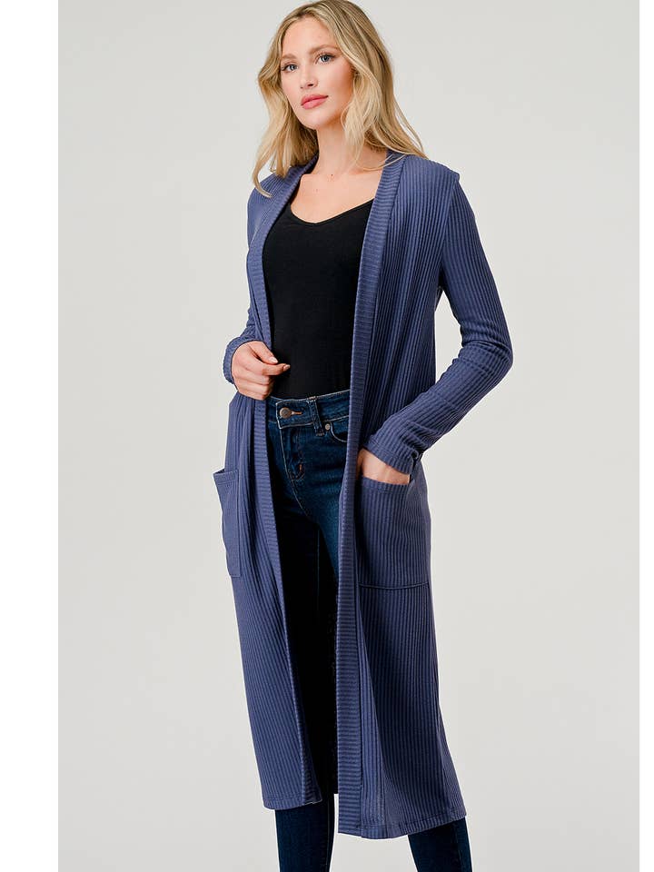 Langärmliger Rippstrickcardigan mit offener Vorderseite, J618 für den Großhandel von Heimious