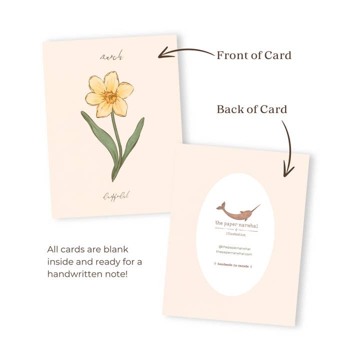 The Paper Narwhal – Engroshandel Fødselsdagskort – Marts fødselsmåned Blomst (påskelilje) lykønskningskort1