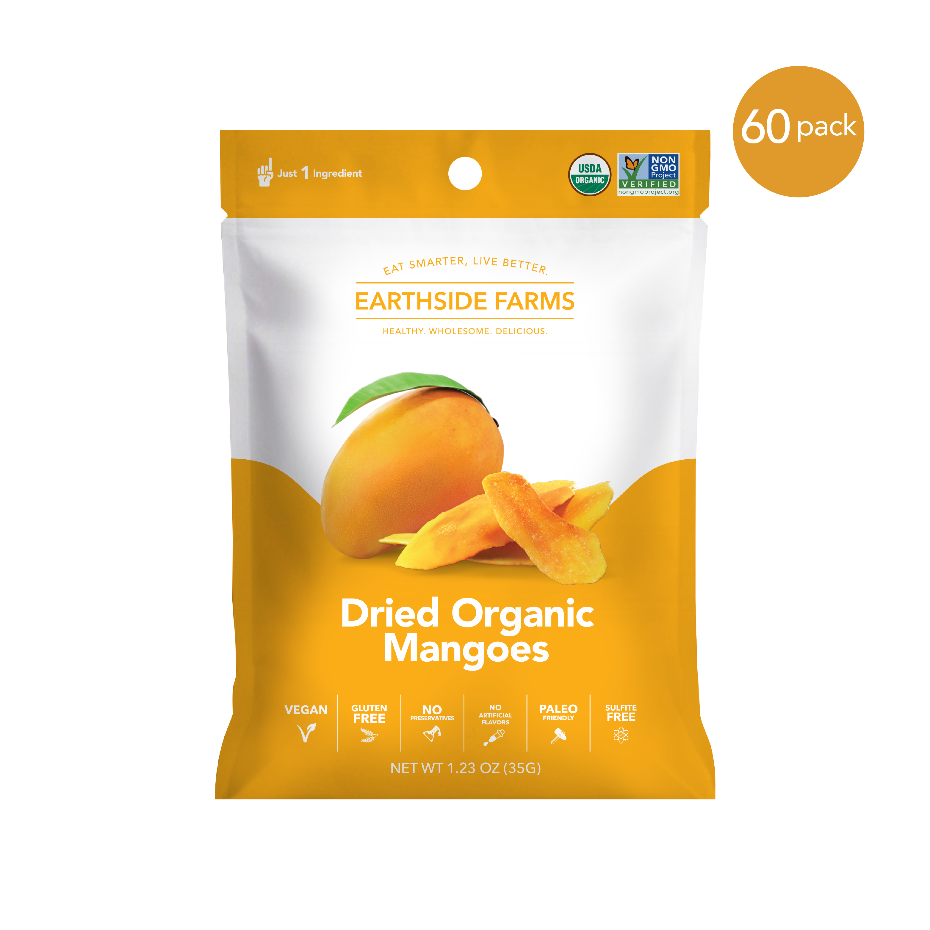 Earthside Farms - Wholesale Dried/Dehydrated Fruit - Dried Organic Mangoes, Dried Fruit 1.23 oz0
