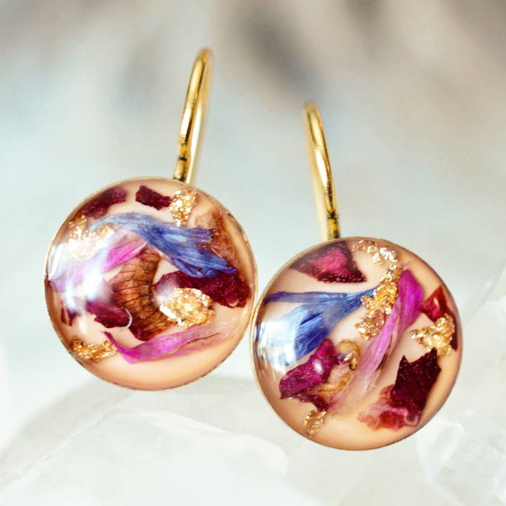 Flower Confetti Soldered Hook Earrings in Gold or Silver for wholesale by Cameoko