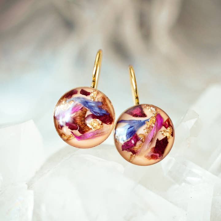 Flower Confetti Soldered Hook Earrings in Gold or Silver for wholesale by Cameoko