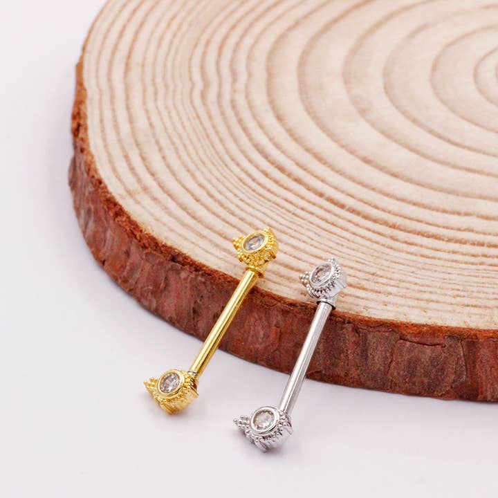 Awaken - Wholesale Single Earring - Crystallized Barbell Nipple Piercing - PL-0822