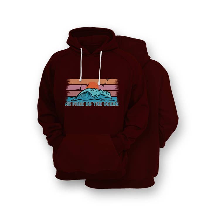 Hållbar huvtröja - lika fri som havet - tryck på framsidan för wholesale av One Choice Apparel