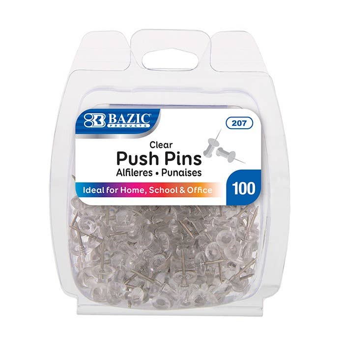 Luna Office Supply - Everyday Essential - Wholesale Push Pin - Clear Transparent Push Pins - Pack of 100