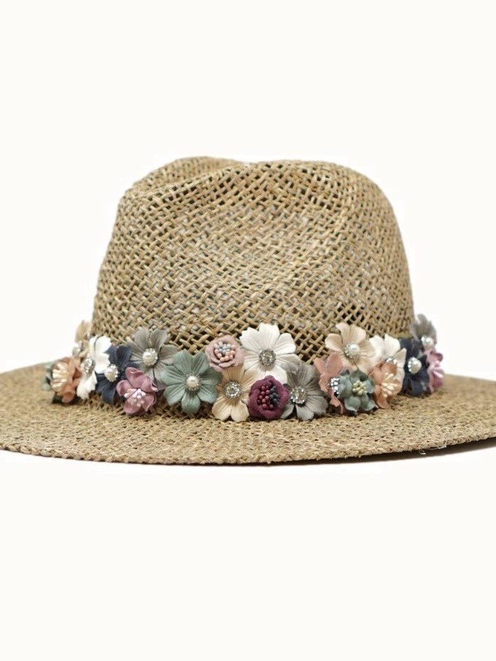 Seagrass Rancher Hat with Floral Bouquet Band for wholesale by Olive & Pique
