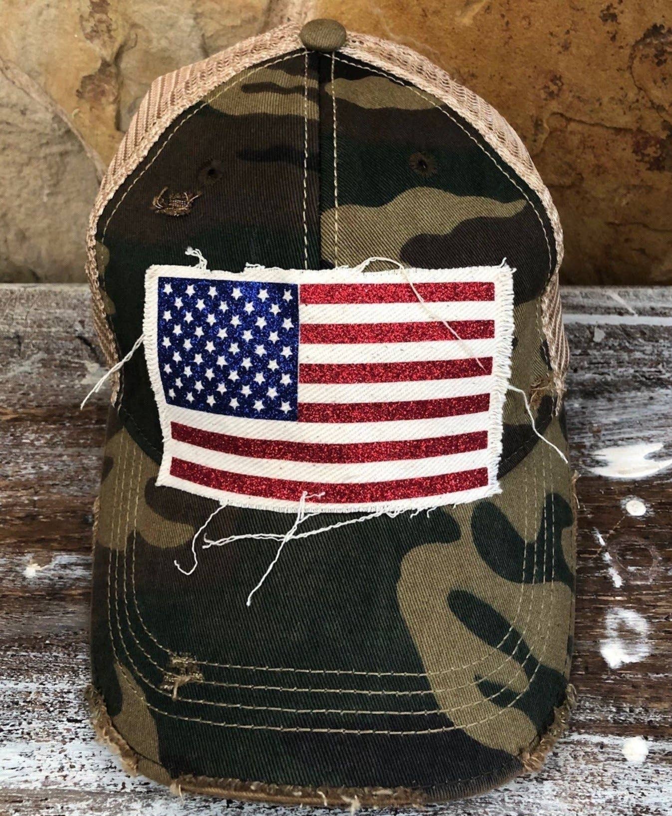 BohoGroove - Wholesale Trucker Hat - Women's - “American Flag Glitter” Hat – Patriotic snapback20