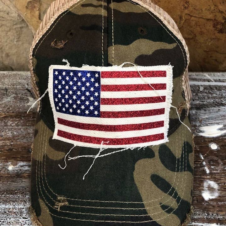 BohoGroove - Wholesale Trucker Hat - Women's - “American Flag Glitter” Hat – Patriotic snapback20