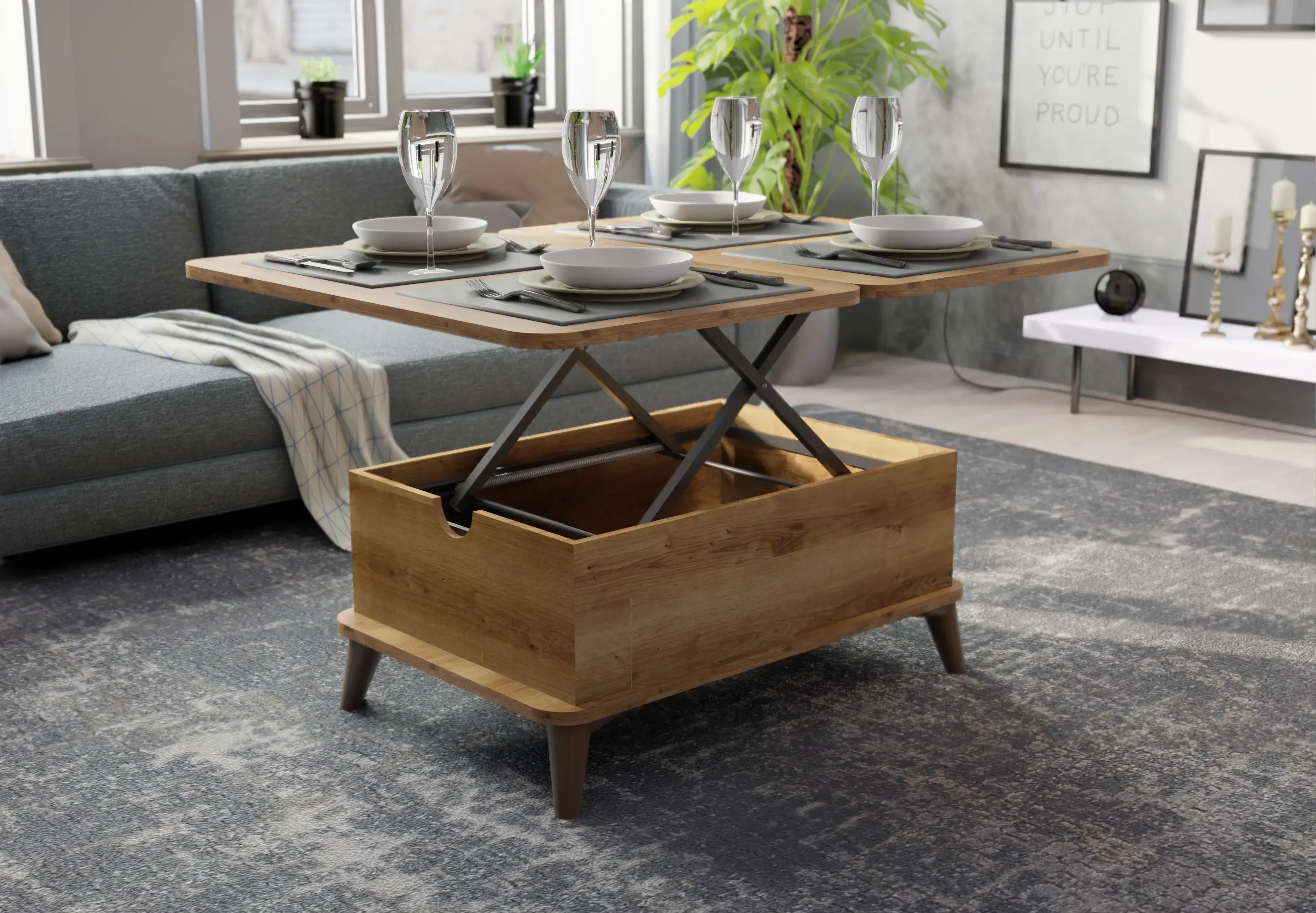 BERA DESIGN LTD – Großhandel Couchtische – Magic Walnut ausziehbarer Couchtisch und Esstisch mit Lift-Top und Stauraum7