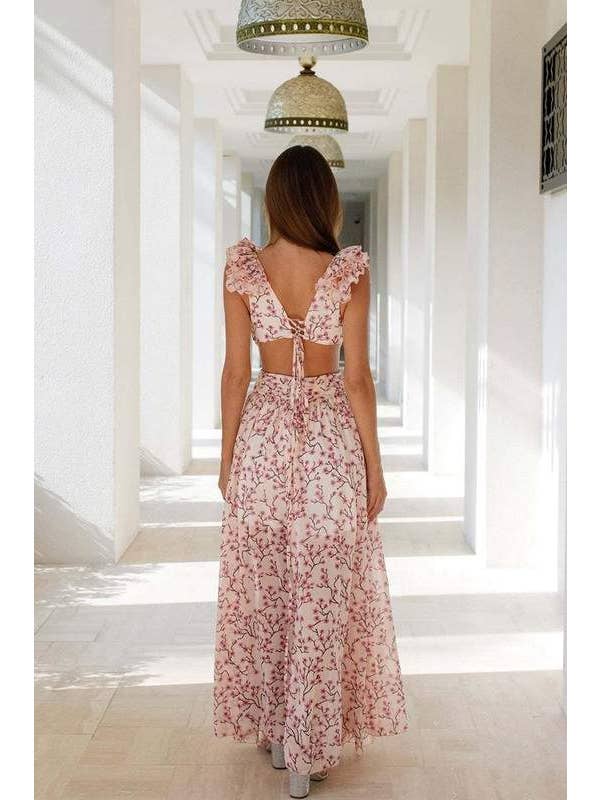 Queen Fashion - Wholesale Blouse - Women's - floral maxi dress with flutter sleeves13