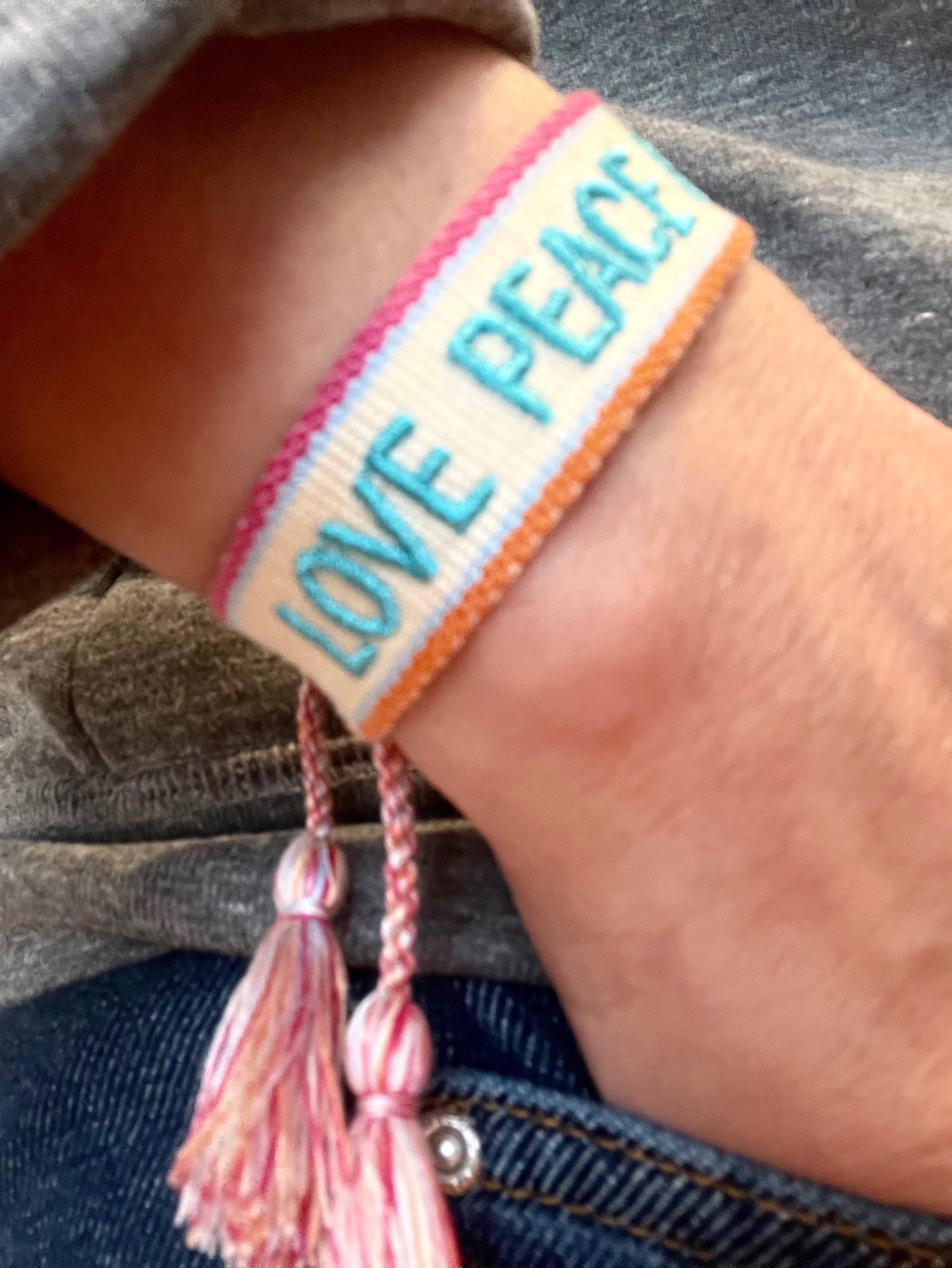 Parsley & Pepper - Wholesale Woven/Braided Bracelet - LOVE PEACE HAPPINESS statement bracelet woven, embroidered2