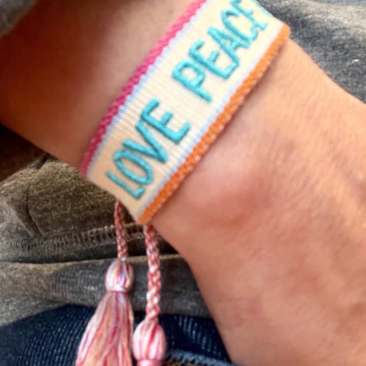 Parsley & Pepper - Wholesale Woven/Braided Bracelet - LOVE PEACE HAPPINESS statement bracelet woven, embroidered2