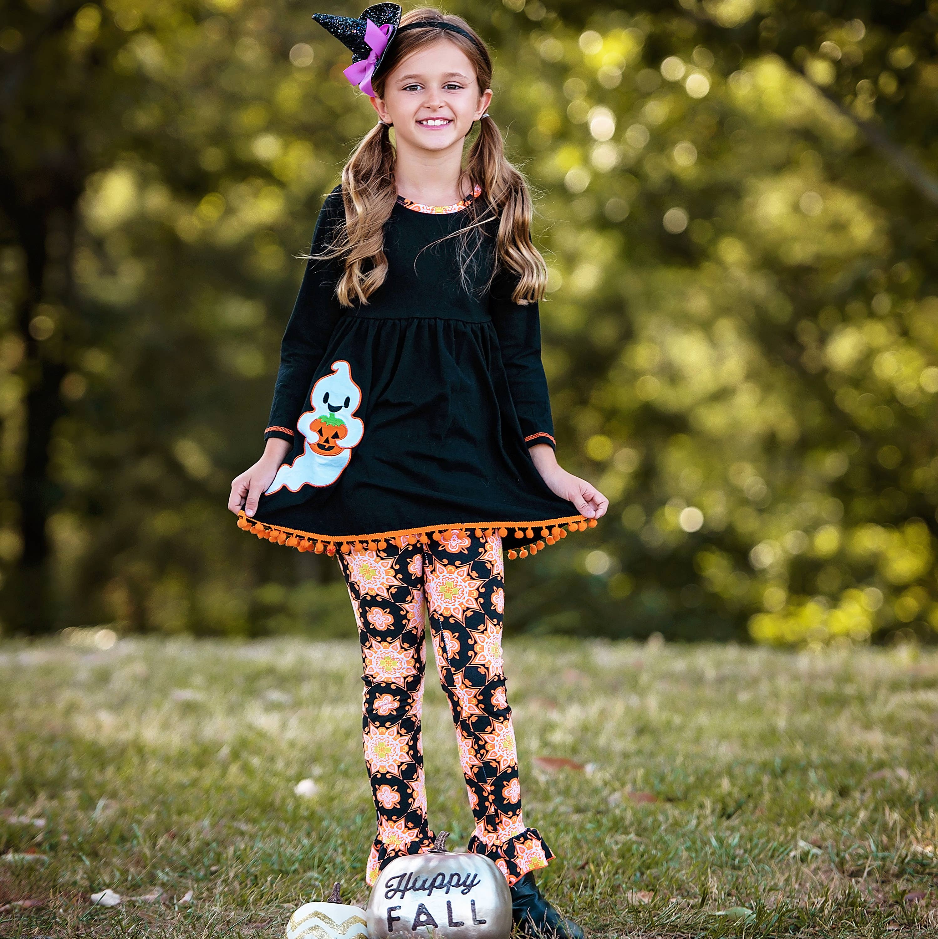 Baby Kids Girl Girl Halloween Pumpkin Print Ruffle Long Sleeve T-Shirt Top